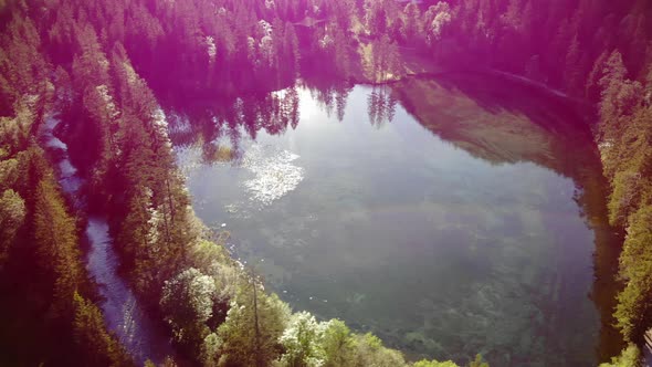 Beautiful view on an with Mountains in Schiederweiher in Upper Austria Drone Video alt