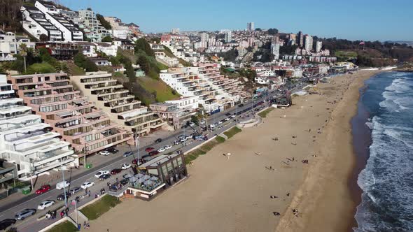 Aerial view of Renaca Beach, Viña del Mar, coast Chile. South America tourist place. alt