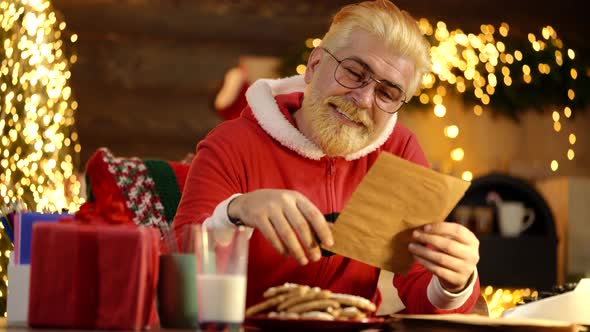 Father in Santa Costume at Home. Positive Human Facial Expressions and Emotions alt