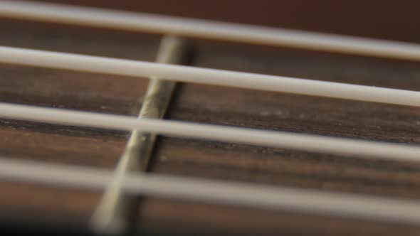 Ukulele Neck Fingerboard and Strings Closeup Shot
