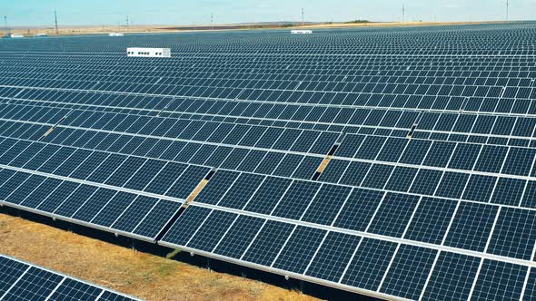 Solar Power, Solar Panel, Solar Farm Concept, Rows of Solar Batteries Filmed on a High Speed alt