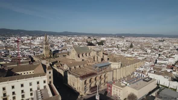 Cordoba Landmark, Mosque-Cathedral Of Cordoba, Aerial Orbiting View. Spain