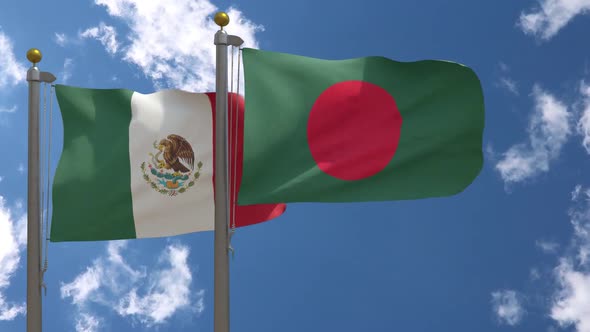 Mexico Flag Vs Bangladesh Flag On Flagpole alt