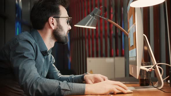 Graphic Designer Overworked On Computer Webinar. Workaholic On Pc Overtime Deadline alt