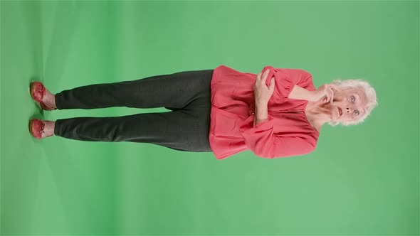 Portrait Elderly Woman Looking Camera Scolding Someone and Threatening Shaking Her Index Finger alt