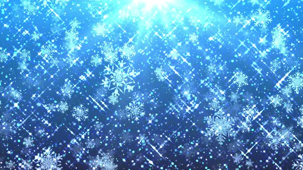 4k Glitter Snowflakes Blue Background