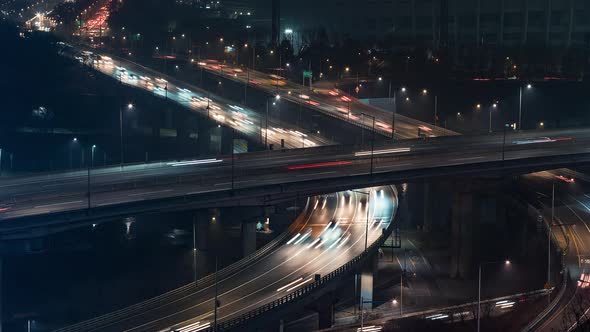 The Expressway's Traffic at Night in the Korean Capital