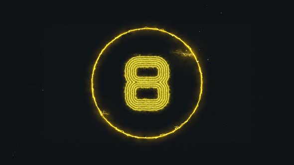 top ten countdowns, neon light numbers from 10 to 1, laser ray appears on black background