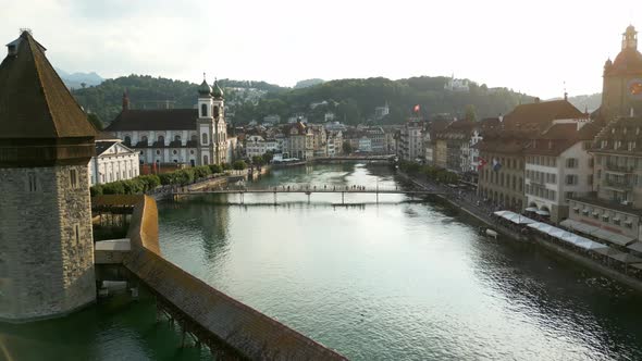 River Reuss in the Historic District of Lucerne in Switzerland From Above  Aerial View alt