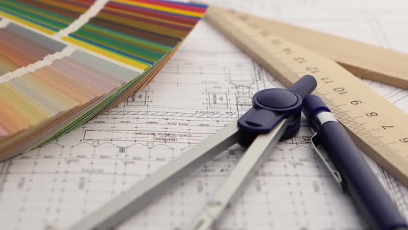 Drawing of a New Building for City Residents Was Drafted By an Engineer. Close Up alt