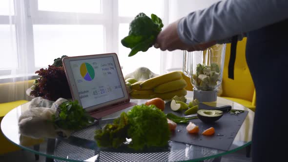 Woman Use Recipe on Tablet for Prepare Smoothie