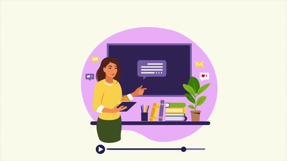 Online education at home. E-learning concept of online training, education on computer