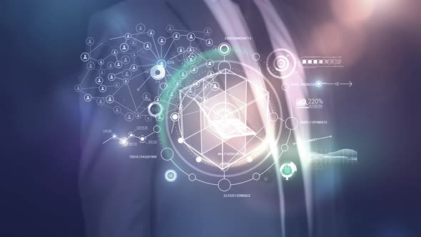 Working With A Virtual Infographic Panel In Augmented Reality 4K alt