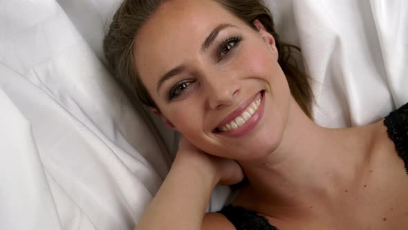 Beautiful Brunette Model In Bed