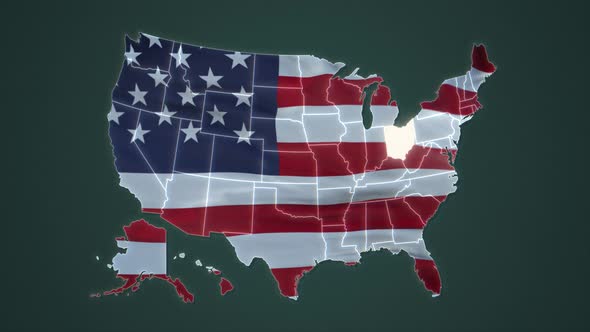 Ohio Federal State Blinking Red Highlighted in Map of USA alt