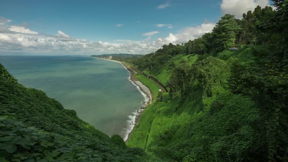 Mountains Covered with Trees, Cliff Stone Beach Sea, Railway Tracks Tunnel, Botanical Garden on Hill alt