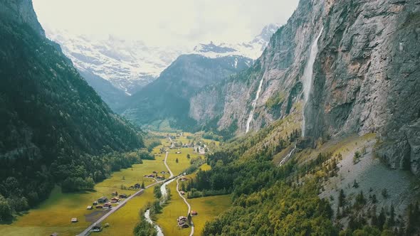 Lauterbrunnen Town in Swiss Alps Valley Switzerland