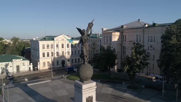 Close Drone View of Independence Monument at Constitution Square Kharkov Ukraine Before War