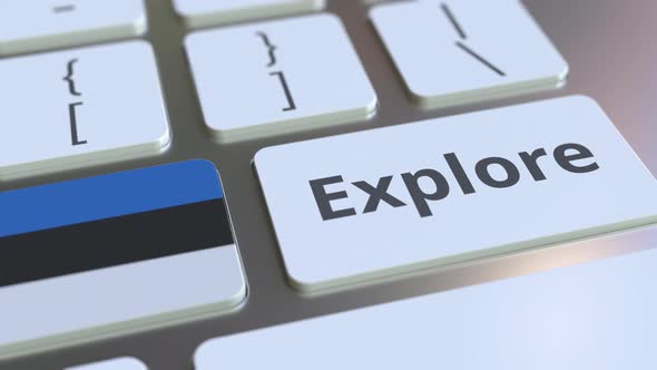 EXPLORE Word and National Flag of Estonia on the Buttons alt