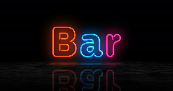 Bar symbol glowing neon 3d lights alt