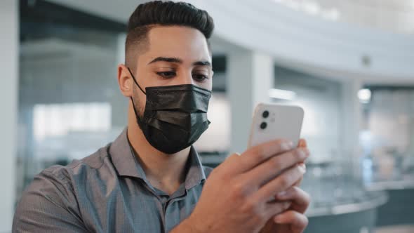 Arabic Indian Businessman in Medical Face Mask Wears Formal Shirt Business Chatting with Partners alt
