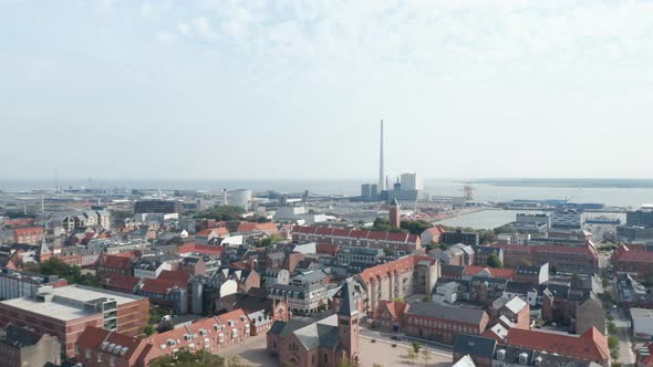 Forward Slow Flight Over the City of Esbjerg with the Church of Our Saviour alt