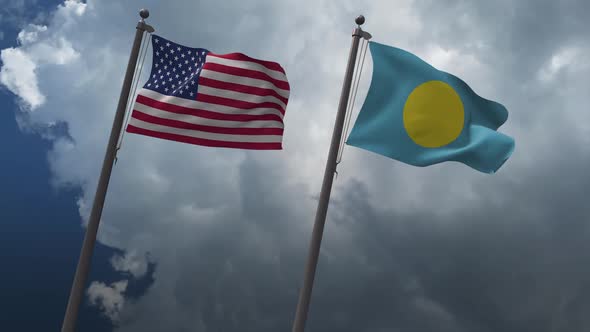 Waving Flags Of The United States And The Palau 2K alt