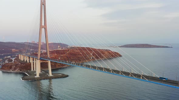Aerial View of the Russian Bridge the Longest Cablestayed Bridge in Russia alt