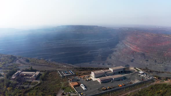 Aerial View of Management Building Near a Huge Quarry at Southern Mining Factory in Ukraine alt