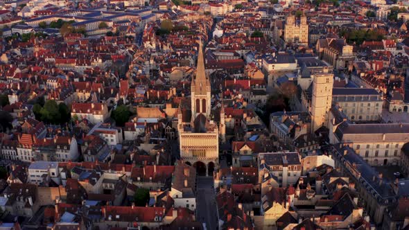 French Cathedral Church drone parallax during golden hour 4k 30p alt
