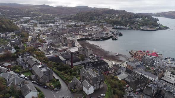 Aerial of Oban Town and Bay in Scotland alt