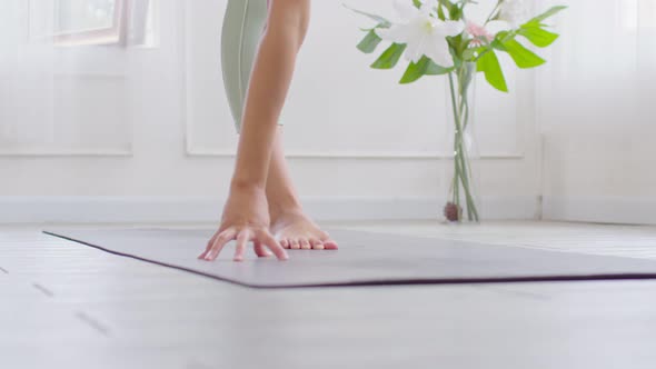 Close up hand of Wellness Attractive Asian woman practice yoga Half Moon pose alt