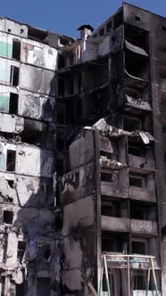 Vertical Video of a Wartorn House in Ukraine alt