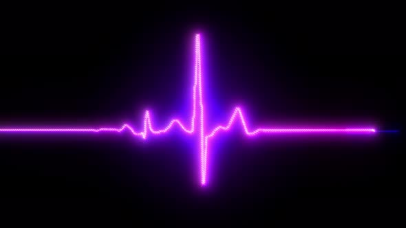 Neon line shows heartbeat isolated. Heart rates light sign on display screen medical research.