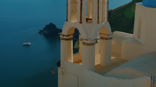 Close-up Shot of a Traditional Blue Dome Cycladic Mediterranean Church alt