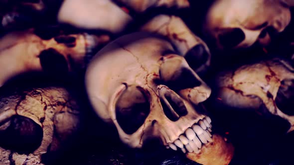 Few Human Skulls And Fire Sparks alt