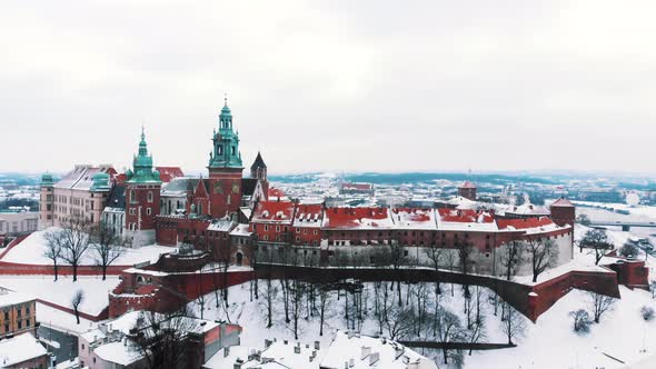 Panoramic View Of Wawel Royal Castle With The Background Of Cloudy White Sky alt