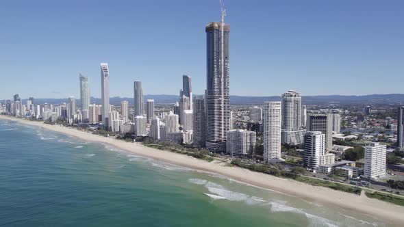 Beachfront Cityscape Of Surfers Paradise In Gold Coast, Queensland, Australia. Aerial Drone Shot alt
