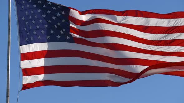 United States Flag Waving in Wind in Slow Motion