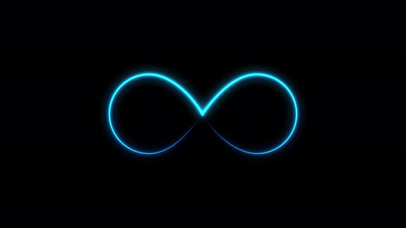 Animated double infinity symbol with blue glow. Abstract Neon Glowing Infinity.