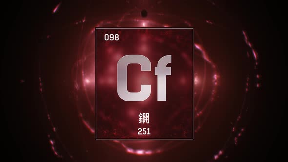 Californium as Element 98 of the Periodic Table on Red Background in Chinese Language