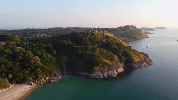 Aerial of Tropical Coastline at Sunet alt