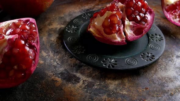 Chopped Pomegranate Rotating on a Table