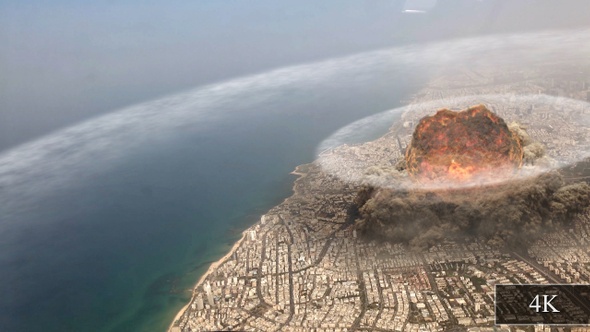 Atom Nuclear Bomb Exploding Over City alt