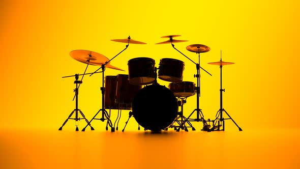 Details of drum kit on a bright yellow background. Percussion chrome hardware. alt