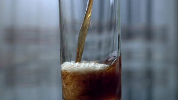 Soda Is Poured Into a Glass, Close-up, Upward Movement alt
