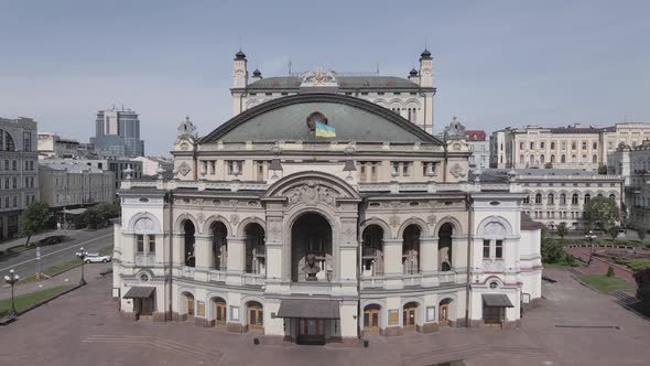 Kyiv. Ukraine: National Opera of Ukraine. Aerial View, Slow Motion, Flat, Gray alt
