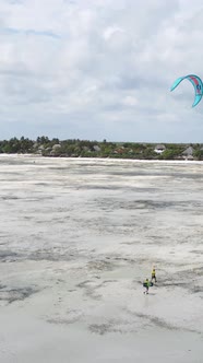 Tanzania  Vertical Video of Low Tide in the Ocean Near the Coast of Zanzibar Slow Motion alt