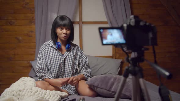 Joyful Female Vlogger Made Blooper During Recording alt