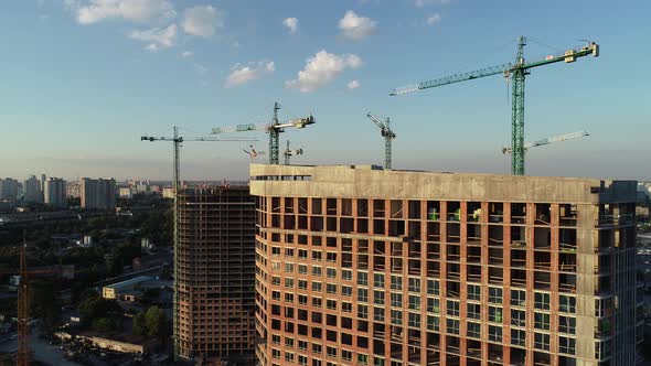 Aerial View of the Construction of a New Modern Residential Complex Near the River Kyiv Ukraine alt